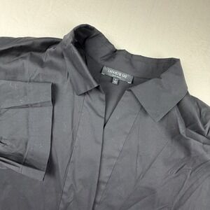 Lafayette 148 New York Womans Large Collared Low Cut Dress Shirt Performance Blk